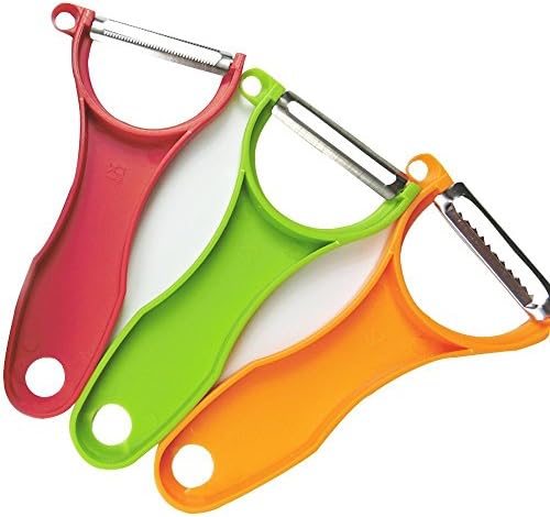 ERollDeep Trio Original Swiss Stainless Steel Peeler Set, Easy To Julienne &amp; Scalpel &amp; Serrated, 3Pcs In 1 Set, Green/Orange/Red