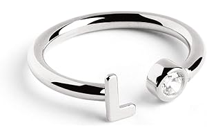 SINGULARU - Anillo Personalizado Letter Diamond Plata - Anillo Ajustable - Plata de Ley 925 con Acabado Baño de Rodio - Talla Unica - Joyas para Mujer - Hecho en España