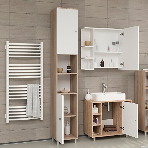 Badschrank FYNN 190 cm Eiche Sonoma – Badezimmerschrank Hochschrank Badmöbel Badregal - 4
