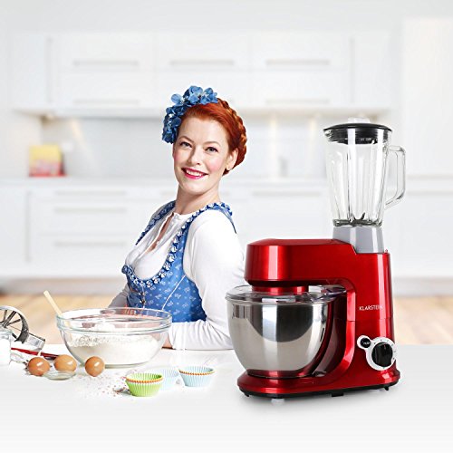 Klarstein Carina Rossa Küchenmaschine Universalzerkleinerer mit Getränke-Mixer-Aufsatz (1,5L Smoothie-Cocktail-Eiweiß-Shaker, 4L Edelstahl-Schüssel, 6 Knet-und Rühr-Stufen) rot - 3
