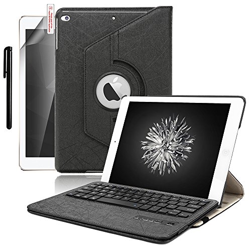 boriyuan Apple Ipad Air 2 Leder Case Schutz Tasche Cover mit Bluetooth Tastatur (Deutsche QWERTZ)