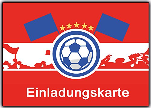 8 x Einladungskarten Fussball Rot Weiss Kindergeburtstag Einladung Einladungen Karte Einladungs-Set Motto - 2