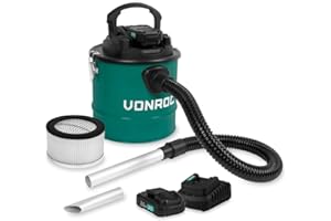 VONROC Aspirador de cenizas inalámbrico VPower 20V - tanque de 12L - filtro HEPA - Incl. 2 baterías de 2.0Ah y cargador rápido