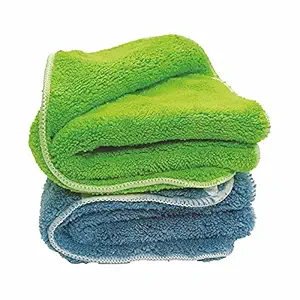 Crab Microfiber Cloth for Home, Kitchen and Car Cleaning, Double Sided, Extra Thick Plush Microfiber Towel Lint-Free, 840 GSM (Size 40cm x 30cm)/Pack of 2, Color:- Blue Green