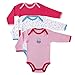 Luvable Friends 3 Pack Long Sleeve Baby Bodysuits Vests (6-9 Months, Pink Owl)