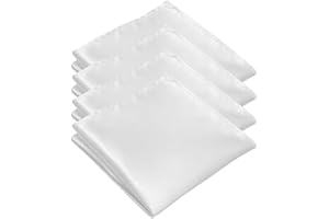 WeddHuis Set di 4 fazzoletti da uomo per affari e casual, quadrati, setosi e scintillanti, da uomo, bianco, regalo per gli uomini (22 x 22 cm) (bianco)