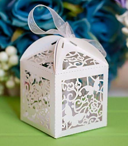 Musuntas Butterfly Bird Cage Wedding Guest Gift Box / Table Decoration / Sweet Box / Wedding Gift Box, Ivory White, Set of 50
