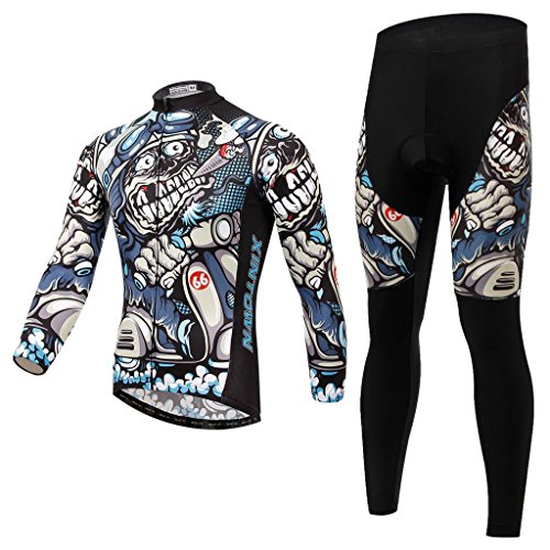 SKYSPER Maillot de Cyclisme Homme avec 3D Gel Rembourré Respirant Séchage Rapide Set Maillot de Manches Longues + Pantalons Printemps/Automne/Hiver Cyclisme Vêtements pour Sports de Plein Air