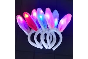 SOBEBEAR Light up Bunny Ears Headband LED Rabbit Headband 4pc Hair Accessories for New Year Christmas Birthday etc. for Men Woman and children