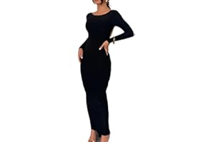 WEITING Elegantes rückenfreies Maxikleid für Frauen, Robe, Herbst, volle Hülse, figurbetont, hohe Taille, unregelmäßige Geraffte Lange Kleider