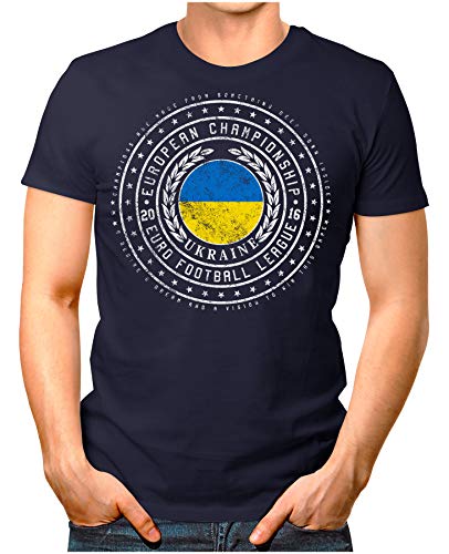 OM3® – Ukraine – Herren T-Shirt Ukrajina Wappen Fußball Trikot EM’16 WM Championship Vintage Navy S