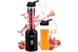 SANGCON-EP Sangcon Mixer Smoothie Maker, frullatore sportivo elettrico portatile per frullati e frullati con 2 bottiglie in Tritan To Go da 600 ml senza BPA 2 tappi per bere coltello a 4 lame, pulsante a impulsi