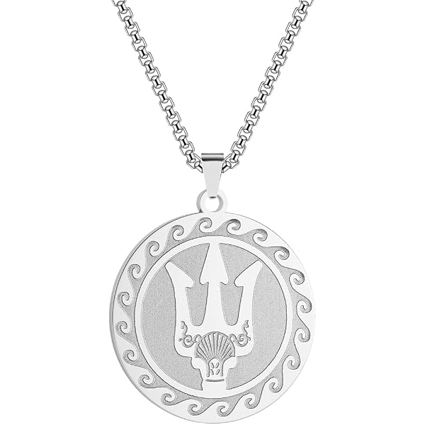 Chengxun Halskette Poseidon – Griechische Mythologie, Edelstahl, Silber/vergoldet, 60 Cm