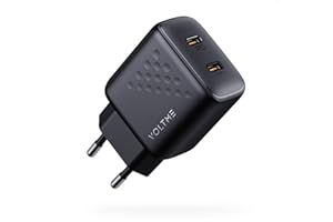 VOLTME Caricatore USB C Doppio Porta 35W Nero, Caricatore Tipo C GaN PD 3.0 & PPS, Spina Ricarica Rapida Presa USB C Adattatore per iPhone 14/13/12, Ipad, Macbook Air, Galaxy S21