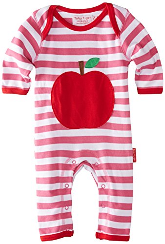 Toby Tiger Baby-Girls Organic Cotton Pink Apple Applique Sleepsuit Romper, Pink, 3-6 Months