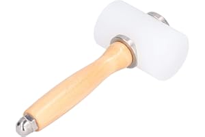 HERCHR Leather Carving Hammer Mallet, Nylon DIY Leathercraft Mallet Tools with Wooden Handle for Leather Work Cowhide Sew Club(Primary Color Handle-Double Head)