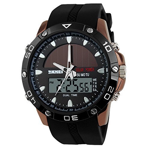 SKMEI Herren Solar Power Military Dual Time Zones Rechenschieber-Silikon-Band Sport-Armbanduhr - Braun SKMEI Herren Solar Power Military Dual Time Zones Rechenschieber-Silikon-Band Sport-Armbanduhr - Braun