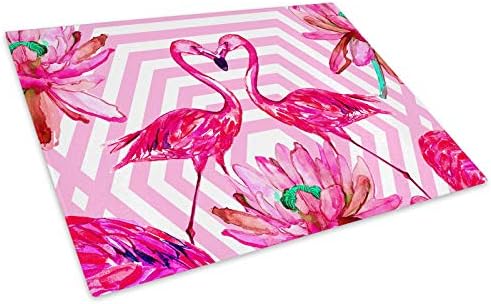Retro Pink Flamingo Glass Chopping Board Kitchen Worktop Saver Protector