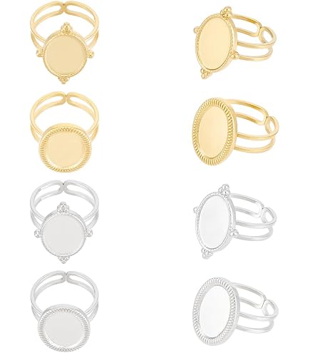 6 Anelli Ovali In Acciaio Inox Placcati Oro Per Fai-da-te Gioielli | Con Vassoio Per Cabochon In Vetro 14x10mm