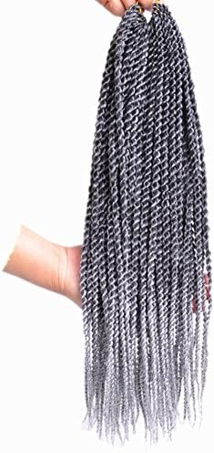 Ombre Senegalese Twist Hair Crochet Braids Hairstyles 2S Pretwist Box Braid Crochet Hair Extensions 18Inch 30Strands 75Gram/Pack (18inch 5pcs, ombre silver)