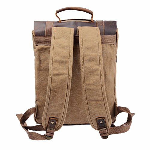 YANGYANJING Fashion zeildoek leer Canvas Vintage-stijl Unisex jonge reistas wandertasche 15 inch Laptop Rugzak voor Studenten Vrije Tijd