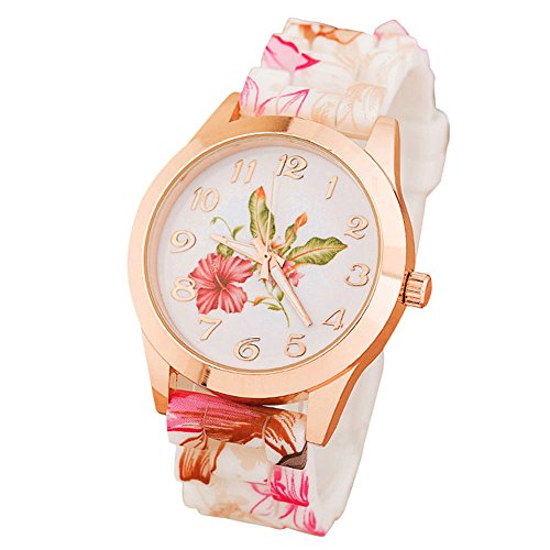 Amonfineshop(TM)Frauen-Silikon Printed Blumen Kausal Quarz-Armbanduhren Amonfineshop(TM)Frauen-Silikon Printed Blumen Kausal Quarz-Armbanduhren