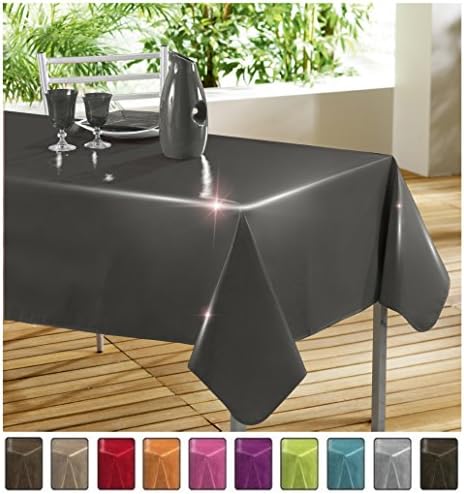 Rectangular Oilcloth PVC Wipe Clean Tablecloth 140cm x 240cm 55"x94" (Glossy Anthracite Grey)