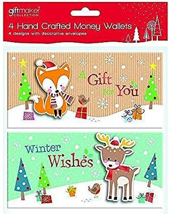 4 x Hand Crafted Luxury Christmas Money Wallets &amp; Envelopes