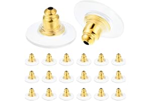 MEXRUMI Tuercas Pendientes，20 Piezas Tuercas Pendientes Levantadores Transparente Cierre Pendientes,Pendientes Hipoalergénicos Sin Dolor (Dorado)
