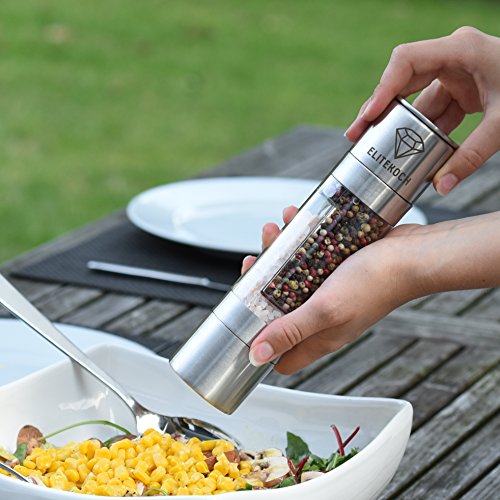 Salz- und Pfeffermühle 2-in-1 Set aus Edelstahl | Premium Gewürzmühle mit Keramikmahlwerk | Hochwertige Doppelmühle mit Acrylglas | Inklusive hochwertigem E-Book - 2