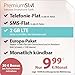 Produktbild PremiumSIM LTE 2000 [SIM, Micro-SIM und Nano-SIM] monatlich kündbar (2 GB LTE mit max. 50 Mbit/s inkl. Datenautomatik, Telefonie-Flat und SMS-Flat. Europa-Paket: Telefonie- & SMS-Flat nach Deutschland und im Reiseland (inkl. Schweiz) und 1 GB Internet, 9,99 Euro/Monat)