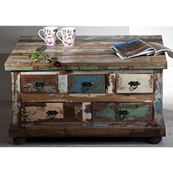 vidaXL Massivholz Couchtisch Truhe Beistelltisch Sofatisch Aufbewahrung