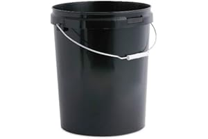 PLAST SERVICE PACK 25 Litre Black Plastic Bucket with LID and Metal Handle, Hard Wearing Bucket