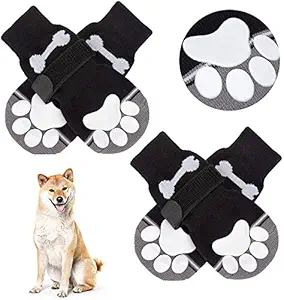 KUTKUT Anti-Skid Knit Socks with Bone Embroidery Pattern for Medium, Large Dogs | Traction Control Non-Slip Pet Paw Protectors with Grips For Big Dogs, Better Control on Hardwood Floor Paw Protector ( SIZE: L x W: 6 x 2.36