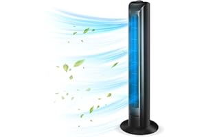 HJZ Tower Fan Electric Fans Quiet Cooling 32-inch 3 Speed 90° Oscillating Cooler Tower Fans Bladeless Floor Fan Freestanding for Bedroom Living Rooms Kitchen Home Office - Black
