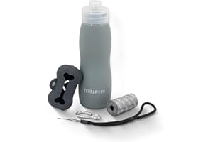 TERRAPOPA Botella Pipi Perros Silicona 400ml. Botella de Agua para Perros con tapón antigoteo y fácil de Transportar. Accesorios para Perros (Gris)