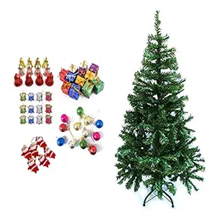 Urvi Creations 7 Ft Artificial Xmas/Christmas Tree/Pine Tree with 54 Hanging Ormaments for Christmas Decoration