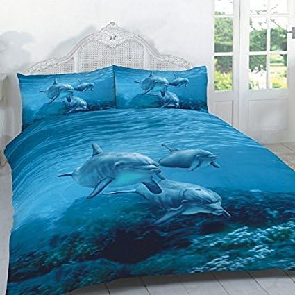 Duvet Quilt Cover Bedding Set Panel Print Animal Design with Pillowcases (Dolphin, Double)