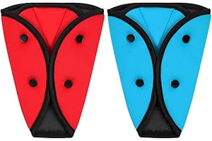 URAQT Car Seat Belt Pads, 2PCS Universal Car Seatbelt Adjuster for Kids, Multifunctional Seat Belt Protectors, Seat Belt Covers Triangle Positioners Fit Baby Toddler Kid Adult (Red, Blue)