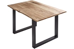‎SAM SAM Esszimmertisch 100x70 cm Billy, echte Baumkante, Esstisch aus Akazienholz massiv + naturfarben, Baumkantentisch mit U-Gestell Schwarz, FSC® 100% Zertifiziert
