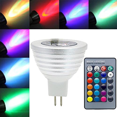 Jinda 3W MR16 Color Changing light Bulbs with Remote Control, 40Watt Equivalent Bi Pin GU5.3 Base,RGB Dimmable Colorful Lighting Spotlight Bulb, 270 Lumen,Energy Saving Bulb for Home,Stage,Bar,Christmas, New Year,Garden,Landscape, Accent, Recessed, Track Lighting Decoration