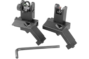 ProWildGear Aluminum Alloy 45 Degree Angled BUIS Front and Rear Flip Up Rapid Transition Backup Iron Sight For Rifle Scope Tactical(Black with fiber optic)