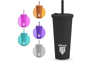 Filliano Bicchiere con cannuccia e coperchio Tumbler a doppia parete, Bicchiere per bevande 710ml Caffè, Tè, Borraccia con cannuccia , tazza con tappo , Tumbler con cannuccia