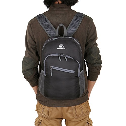Leichter Tagesrucksack Faltbar Wasserdicht Rucksack f  r M  nner Frauen Kinder f  r Outdoor Wandern Reisen 18 L - Schwarz