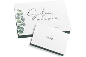 ZETTMANN® 50er Premium Tischkarten Hochzeit Schön dass du da bist 85x55mm I Tischkarten Geburtstag I Platzkarten I sehr gut beschreibbar (eukalyptus - dezent)