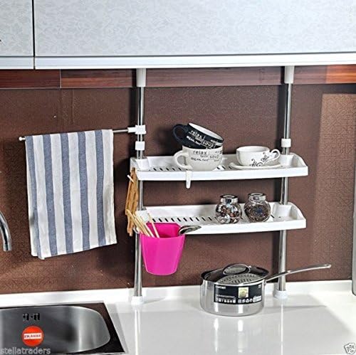 7007 Telescopic Adjustable Kitchen Rack 2 Tier Organiser Spice Jar Shelf Storage