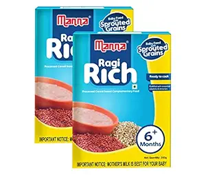 Manna Baby Food Ragi Rich 400g (200g x 2 Packs) - Sprouted Grains Porridge / Cereal Mix Food (6+ to 12 Months Kids)