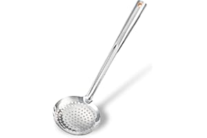 TENTA KITCHEN Dia 16CM One-Piece Stainless Steel Skimmer/Slotted Spoon/Strainer Ladle with ABS Plastic Heat Resistant Handle