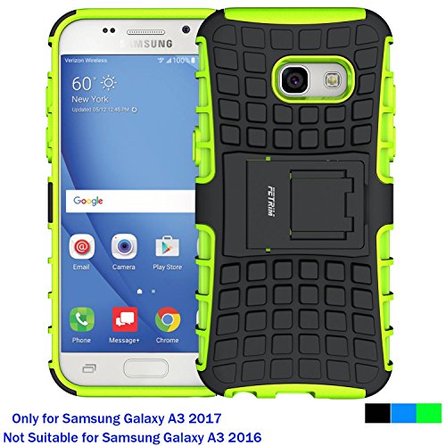 Fetrim Coque Samsung Galaxy A3 2017, Armure Support TPU Silicone + Plastique Protection Étui,Anti Chocs Bumper Hybride Protection Housse Cover pour Samsung Galaxy A3 2017 - Vert