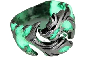ausuky Cool Adjustable Mens Glow In The Dark Punk Vintage Luminous Dragon Ring Jewelry (Silver+Green)